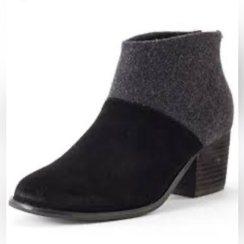 Toms Leila black & grey boots gray felt and black suede bootie women’s size 9